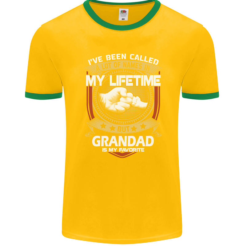 Grandad Is My Favourite Funny Fathers Day Mens Ringer T-Shirt FotL Gold/Green