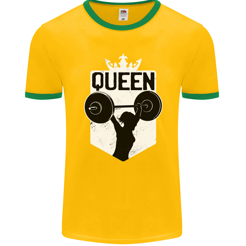 Gym Queen Female Bodybuilding Training Mens Ringer T-Shirt FotL Gold/Green