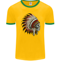 Indian Skull Headdress Biker Motorbike Mens Ringer T-Shirt FotL Gold/Green