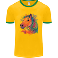 Horse Head Equestrian Mens Ringer T-Shirt FotL Gold/Green