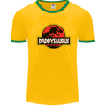 Daddysaurus Funny Father's Day Daddy Mens White Ringer T-Shirt Gold/Green