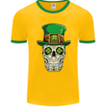 St Patricks Day of the Dead Sugar Skull Mens Ringer T-Shirt FotL Gold/Green