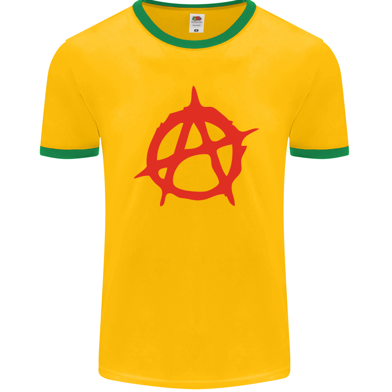 Anarchist Anarchism Logo Symbol Activist Mens Ringer T-Shirt FotL Gold/Green