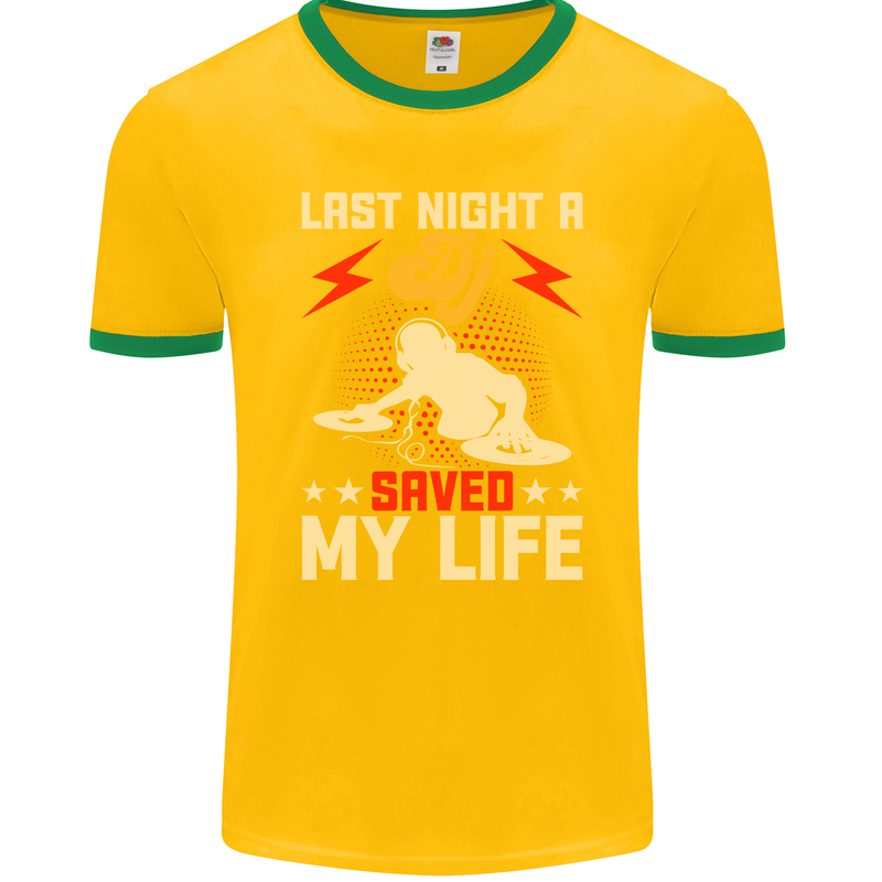 Last Night a DJ Saved My Life DJing Mens Ringer T-Shirt FotL Gold/Green