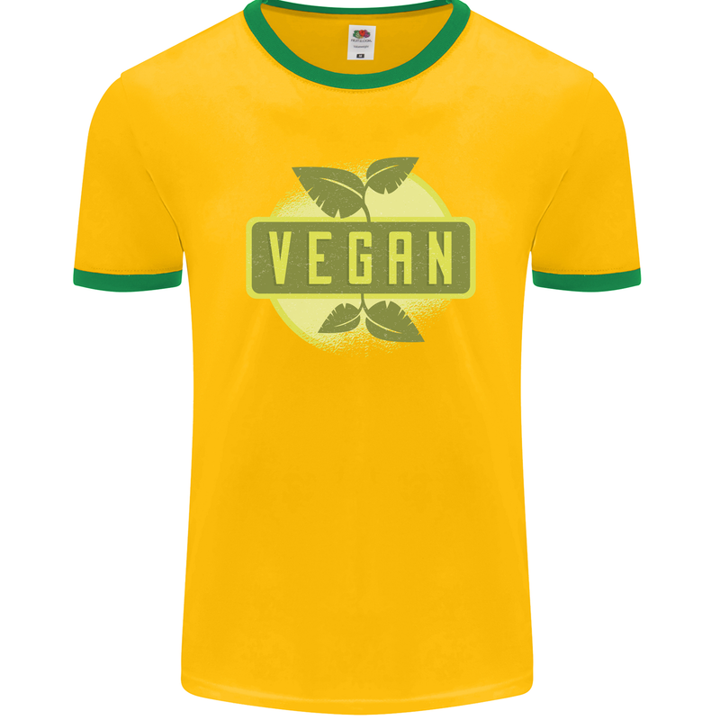 Vegan Mens Ringer T-Shirt FotL Gold/Green