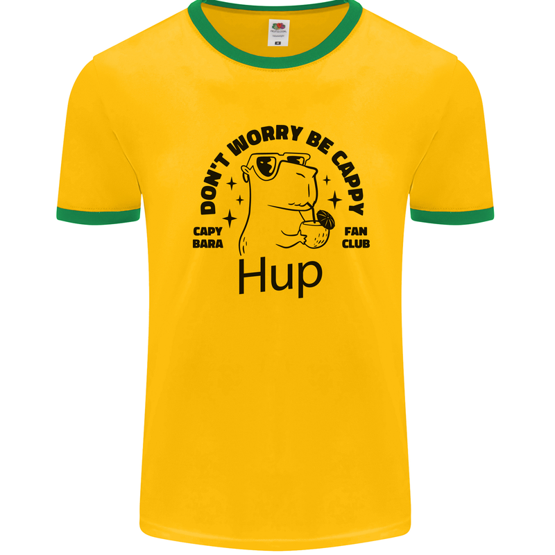 Capybara Be Cappy Funny Mens Ringer T-Shirt Gold/Green