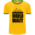 Mountain World Wait Hiking Trekking Walking Mens White Ringer T-Shirt Gold/Green