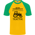 Old Man With a Tractor Driver Farmer Farm Mens S/S Baseball T-Shirt Gold/Green