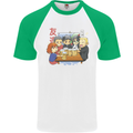 Chibi Anime Friends Drinking Beer Mens S/S Baseball T-Shirt White/Green