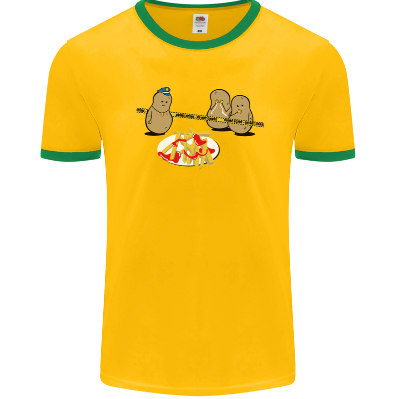 Potato Murder Funny Food BBQ Chef Mens Ringer T-Shirt FotL Gold/Green