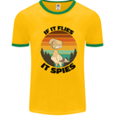 Conspiracy Theory If Flies it Spies Birds Funny Mens White Ringer T-Shirt Gold/Green