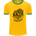 Cafe Racer Old Racing Motorcycle Biker Mens White Ringer T-Shirt Gold/Green