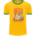 Beer and a Brat Funny Dog Alcohol Hotdog Mens White Ringer T-Shirt Gold/Green