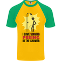 I Love Peeing in the Shower Funny Rude Mens S/S Baseball T-Shirt Gold/Green