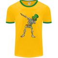 St Patricks Day Dabbing Skeleton Skull Mens White Ringer T-Shirt Gold/Green