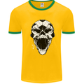 A Football Skull Soccer Footy Mens White Ringer T-Shirt Gold/Green