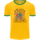 Gingerbread Man Merry Christmas Mens Ringer T-Shirt FotL Gold/Green