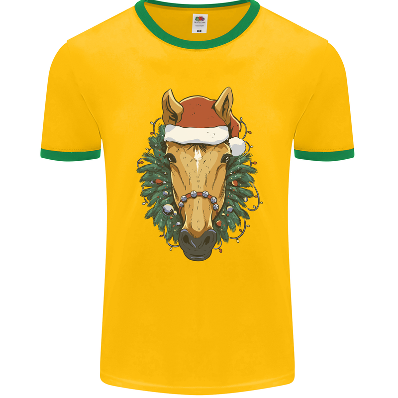 A Christmas Horse Equestrian Mens Ringer T-Shirt FotL Gold/Green