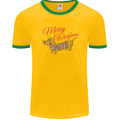 Merry Wiener Funny Christmas Dog Mens Ringer T-Shirt FotL Gold/Green