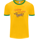 Merry Wiener Funny Christmas Dog Mens Ringer T-Shirt FotL Gold/Green