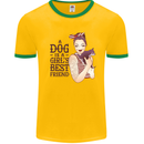 A Dog Is a Girl's Best Friend Chihuahua Mens White Ringer T-Shirt Gold/Green