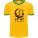 Nature Is My Religion Halloween Witch Mens White Ringer T-Shirt Gold/Green