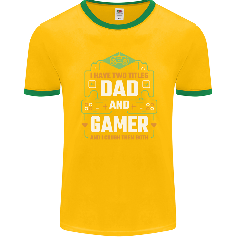 Dad & Gamer Funny Fathers Day Gaming Mens Ringer T-Shirt FotL Gold/Green