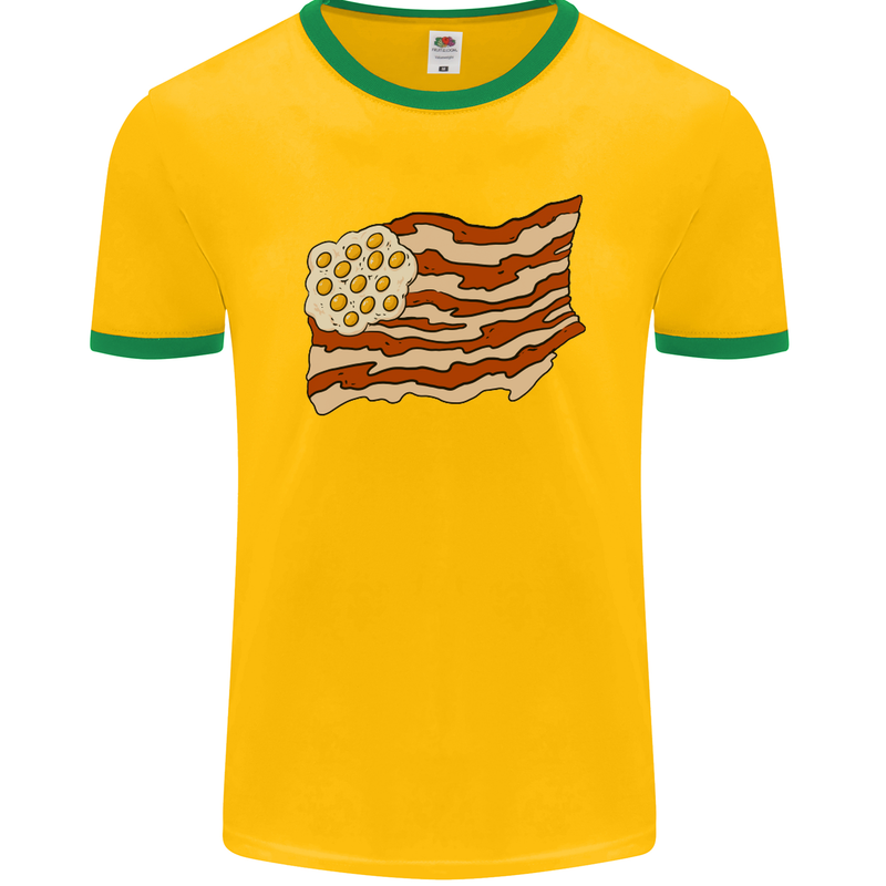 Bacon Egg Stars and Stripes Flag Funny USA Mens Ringer T-Shirt FotL Gold/Green