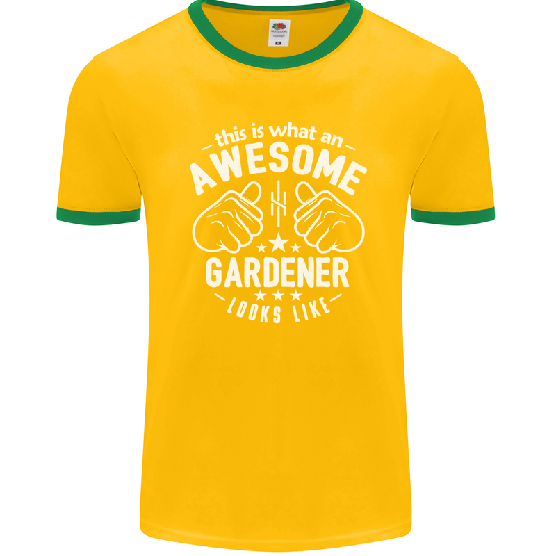 This Is What an Awesome Gardener Looks Like Mens Ringer T-Shirt FotL Gold/Green