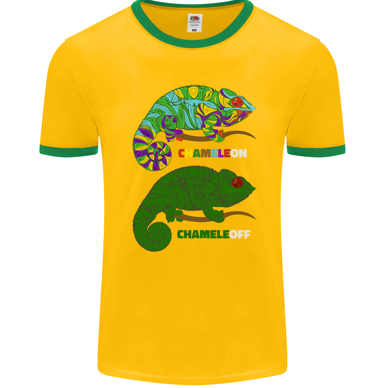 Chameleon Chameleoff Funny Off On Mens Ringer T-Shirt FotL Gold/Green