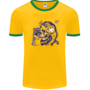 Viking Symbols Skull Mens Ringer T-Shirt FotL Gold/Green