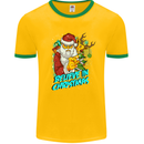 Believe in Christmas Funny Santa Xmas Mens White Ringer T-Shirt Gold/Green