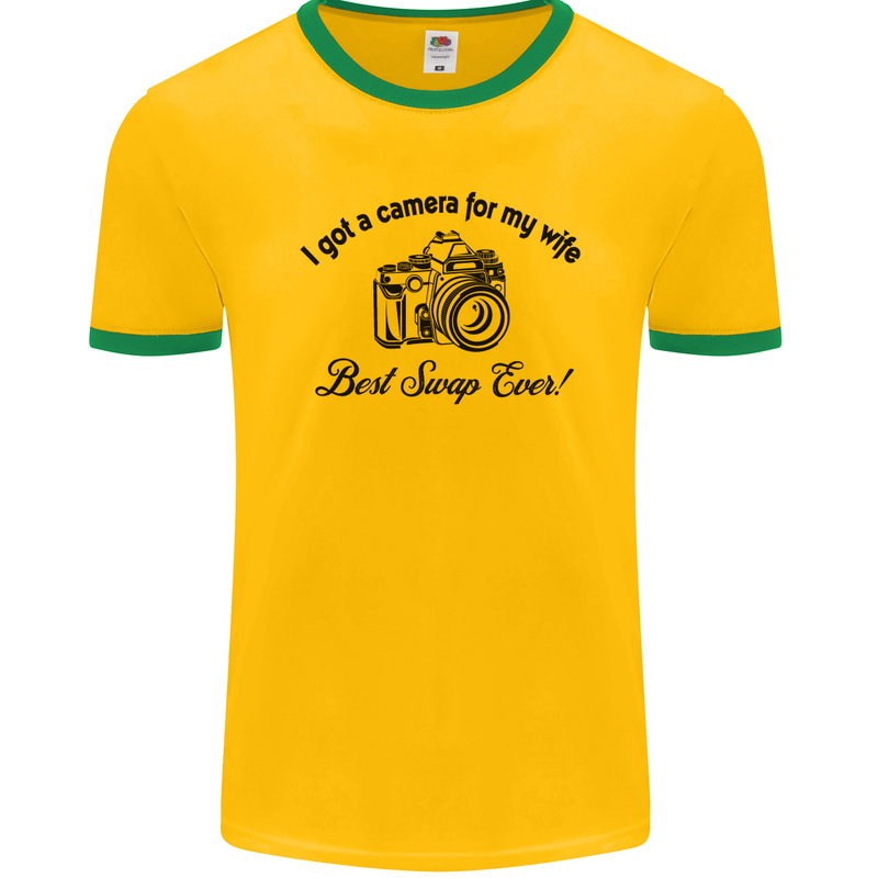 Camera for My Wife Photographer Photography Mens Ringer T-Shirt FotL Gold/Green