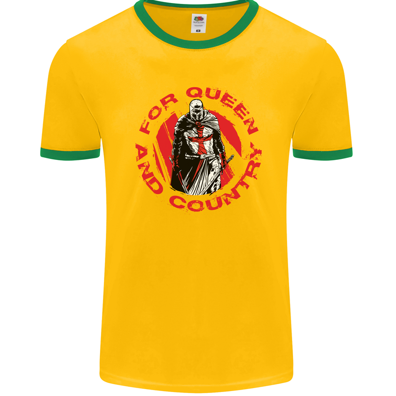 St Georges Day For Queen & Country England Mens Ringer T-Shirt FotL Gold/Green