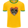 Biker Heart Motorbike Motorcycle Mens Ringer T-Shirt FotL Gold/Green