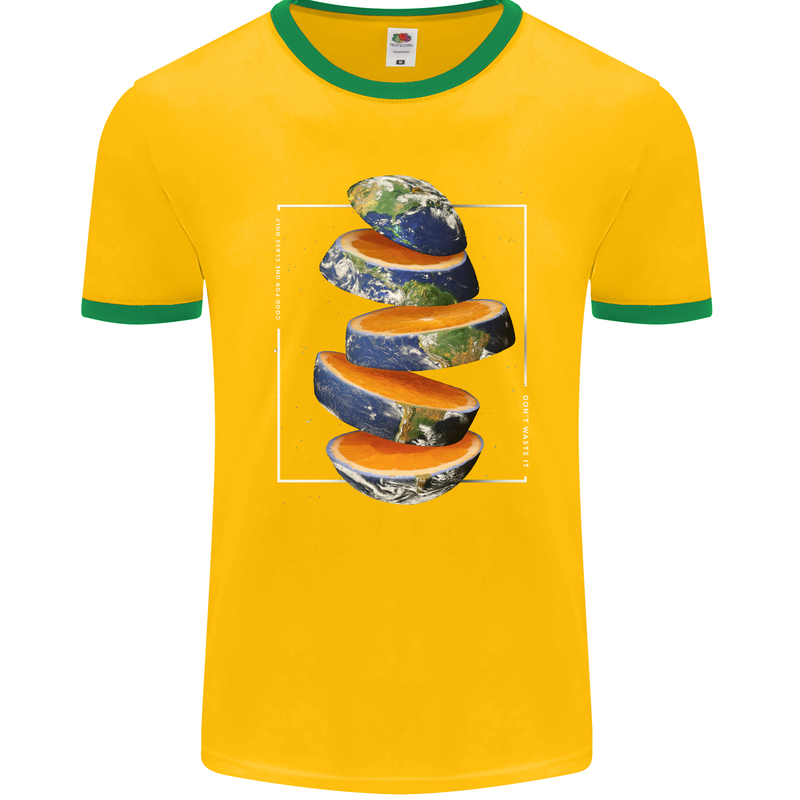Our Orange Planet Earth One Glass Only Mens Ringer T-Shirt FotL Gold/Green