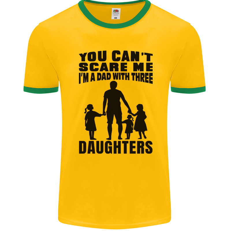 Dad With Three Daughters Funny Fathers Day Mens Ringer T-Shirt FotL Gold/Green