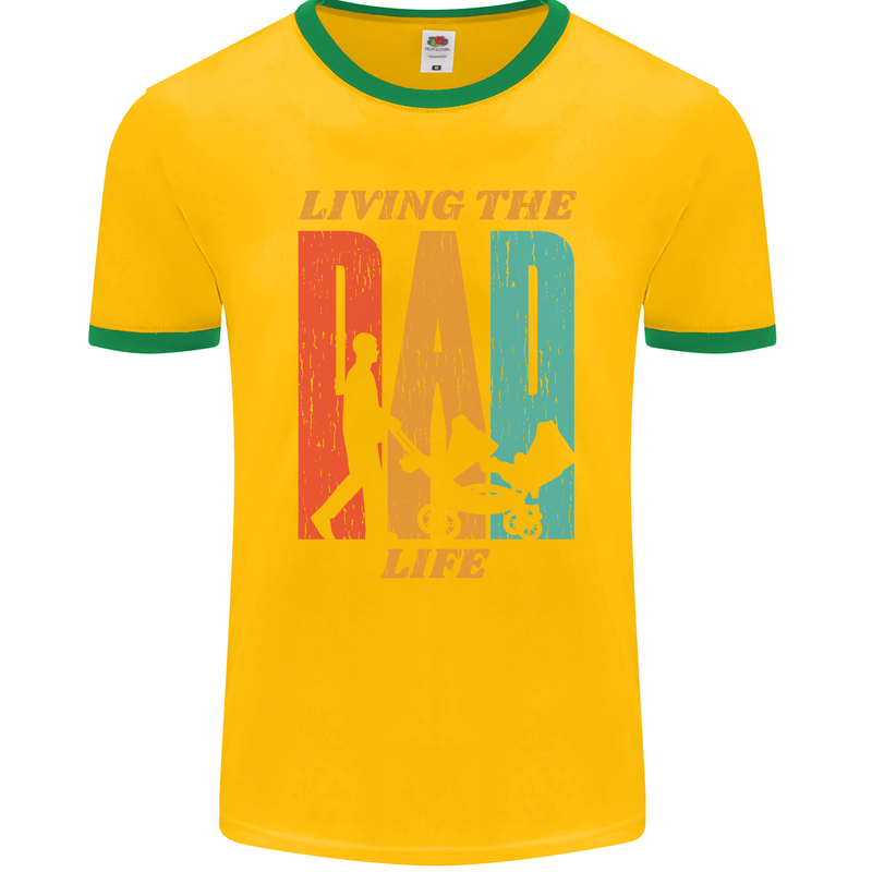 Fathers Day Living the Dad Life Twins Funny Mens Ringer T-Shirt FotL Gold/Green