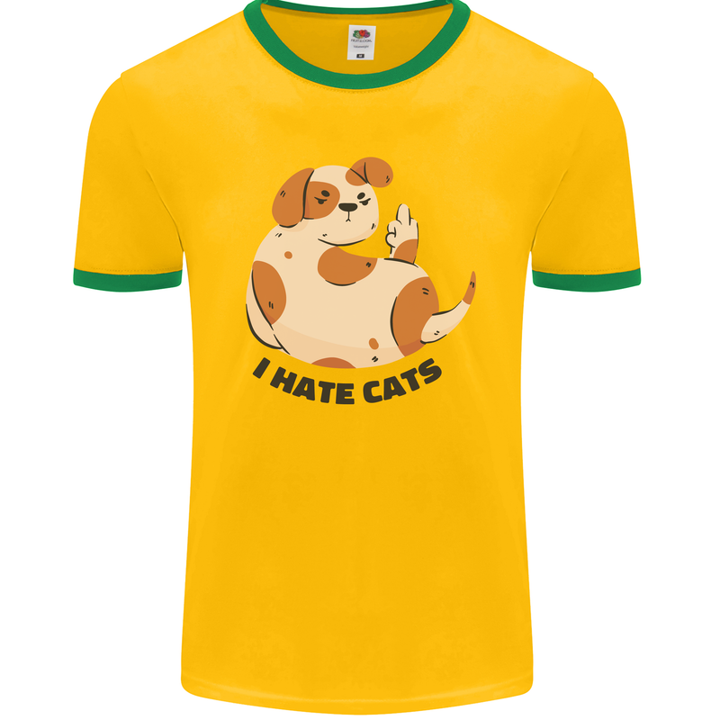 Dog I Hate Cats Funny Mens Ringer T-Shirt FotL Gold/Green
