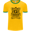 Get up Stand up Reggae Music Mens White Ringer T-Shirt Gold/Green