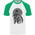 Gas Mask & Dog Apocalypse Armed Militia Mens S/S Baseball T-Shirt White/Green