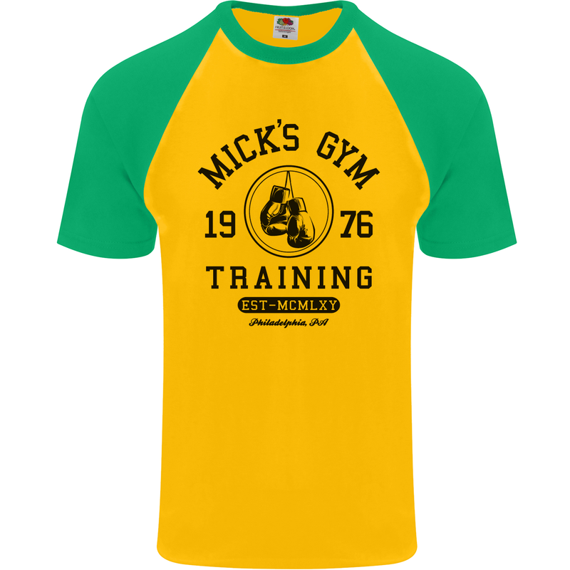 Mick's Gym Boxing Boxer Movie Mens S/S Baseball T-Shirt Gold/Green