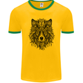 Mandala Tribal Wolf Tattoo Mens Ringer T-Shirt FotL Gold/Green