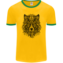 Mandala Tribal Wolf Tattoo Mens Ringer T-Shirt FotL Gold/Green