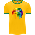 LGBT Bitten Rainbow Lip Gay Pride Day Mens Ringer T-Shirt FotL Gold/Green