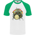 Zombie Cat Drummer Mens S/S Baseball T-Shirt White/Green