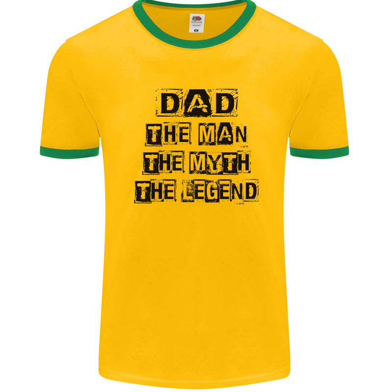 Dad the Man the Myth the Legend Mens Ringer T-Shirt FotL Gold/Green