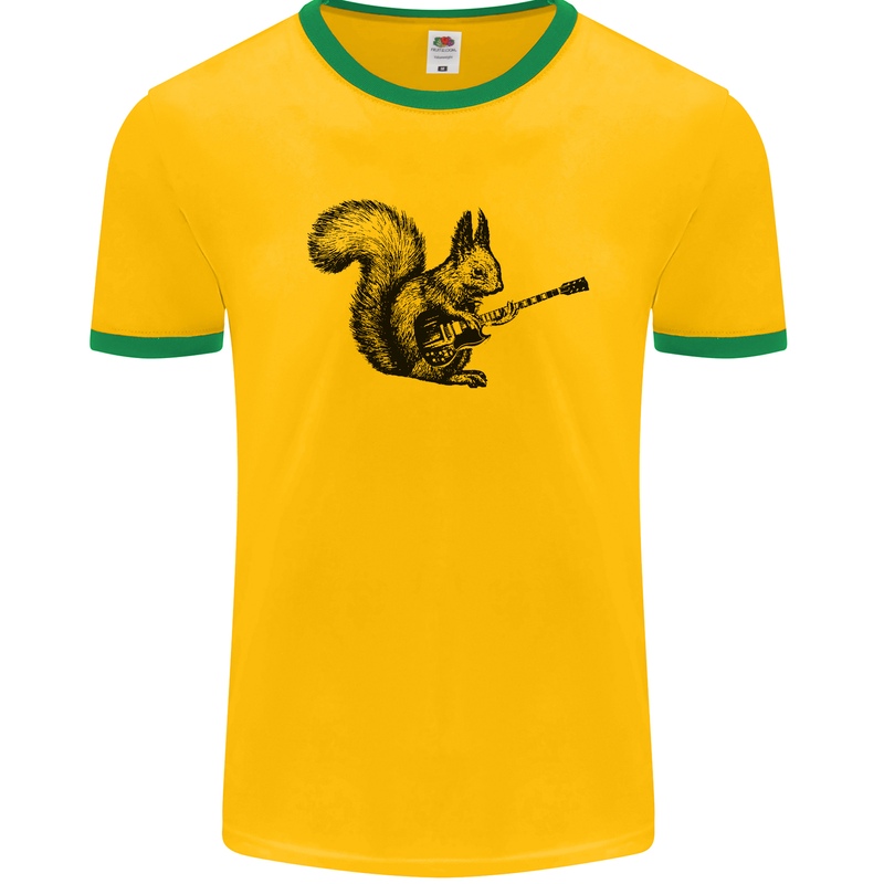 A Squirrel Playing the Guitar Mens Ringer T-Shirt Gold/Green