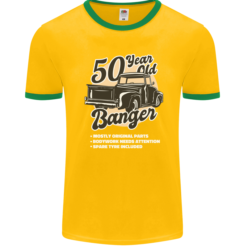 50 Year Old Banger Birthday 50th Year Old Mens Ringer T-Shirt FotL Gold/Green