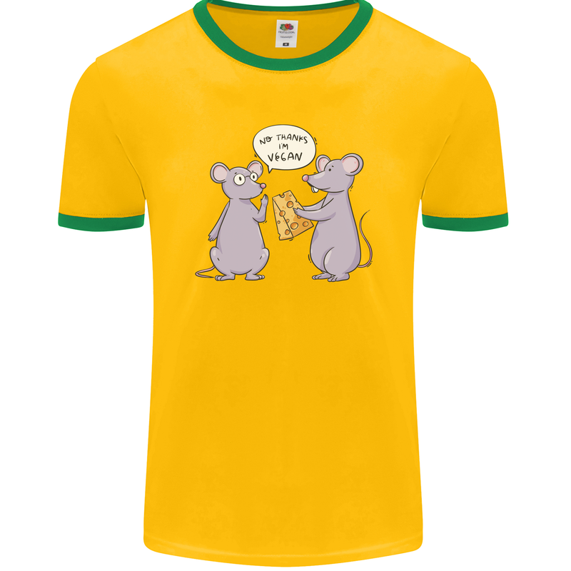 Vegan Mouse Funny Cheese Mens Ringer T-Shirt FotL Gold/Green